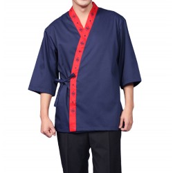 Blue chef coat jacket sushi restaurant Japanese bar cook uniform women 4 size