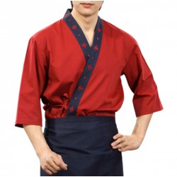 red chef coat Jacket sushi restaurant Japanese bar cook uniform women 4 size